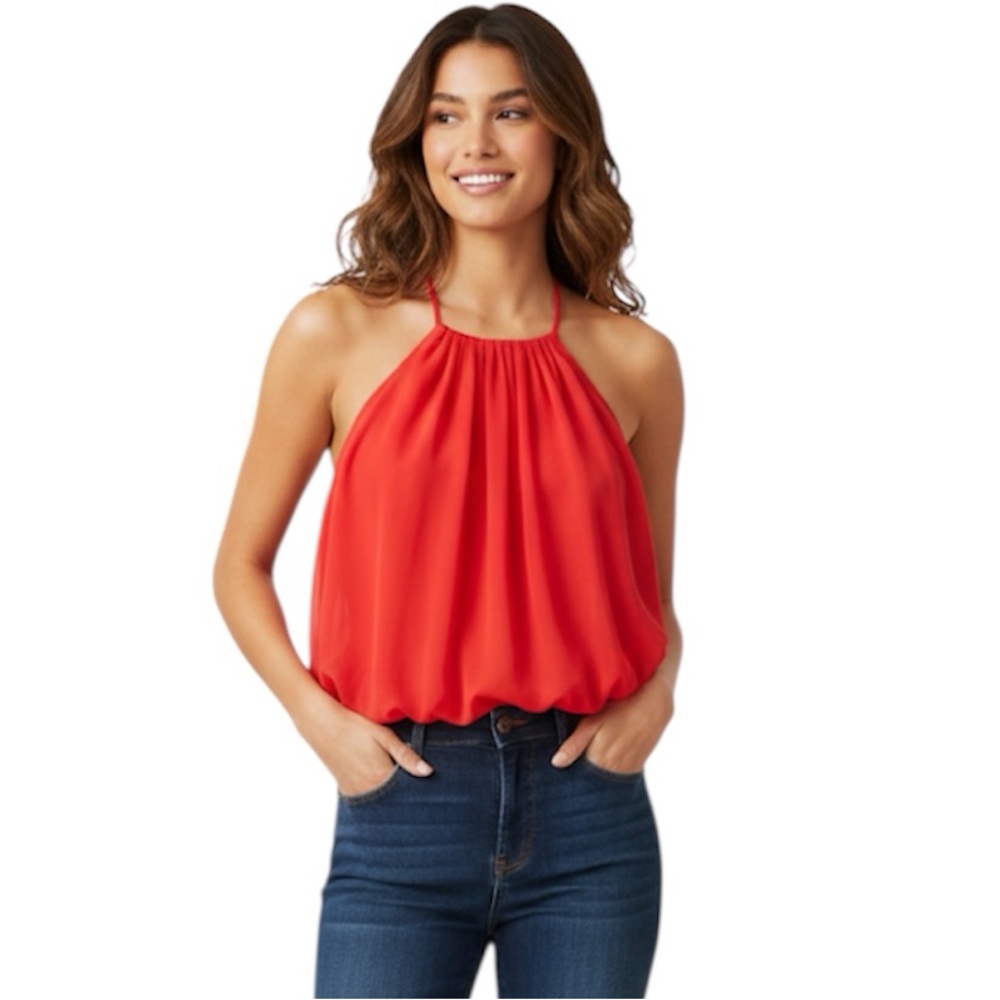 The Drop Women's Bright Red Bubble Hem Halter Top Size: Small